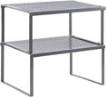 NEX Kitchen Shelf Organizer for Counter Cupboard Pantry, Set of 2 Cabinet Shelf Organizer Spice Rack, Stackable, Metal, Silver
