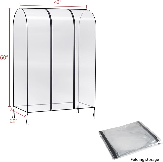 Zilink Clear Garment Rack Cover Clothes Rack Cover 43 in, Transparent | Waterproof, Dustproof, Breathable, 2 Durable Zippers, Clothing Rack Cover for Garment Rack (Rack Not Included)