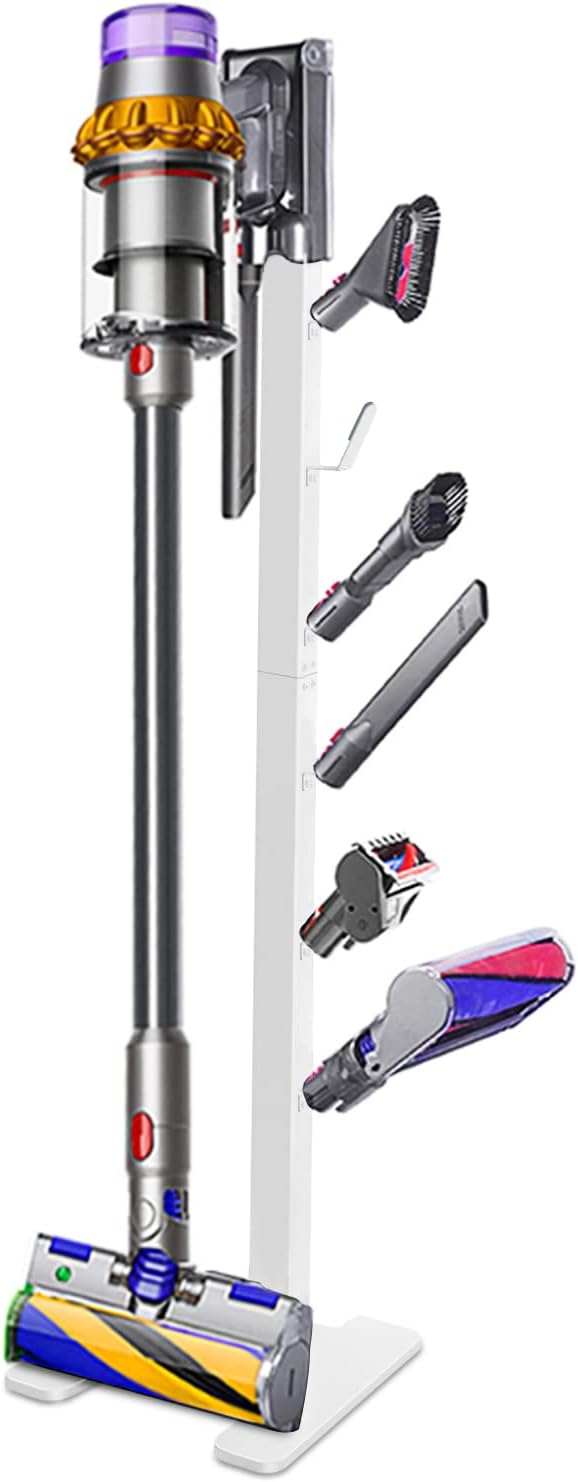 XIGOO Dyson Vacuum Stand for Gen5 Detect V15 V12 V11 V10 V8 V7 V6 | Vacuum Stand for Dyson Cordless Vacuum Cleaners and Accessory, Heavy-Duty Metal Bracket Holder with 6 Hooks, White