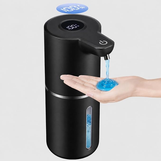 Automatic Liquid Soap Dispenser Touchless | USB Rechargeable Smart Hand Soap Dispenser, 4-Level Adjustable, 12oz Wall Mounted for Bathroom Kitchen(Black, Liquid)