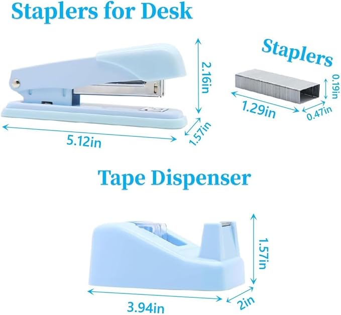 Blue Office Supplies for Kids, Desk Accessories for Kids, Stapler and Tape Dispenser Set for Women, Blue Office Accessories Gift for Women, Boss Lady, Office Lady, Coworkers, Office Clerks, Kids