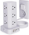 Power Strip Tower Surge Protector, 10FT Flat Plug Extension Cord with Multiple Outlets, 12 AC Outlets 4 USB (2 USB C), Desktop Charging Station with Surge Protection for Home Office Dorm Room, White