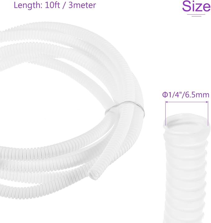 DMiotech 10ft Wire Loom Split Tubing 1/4 Inch(6.5 Mm) ID, Cord Protectors from Pet Flexible Conduit Cable Management for Office, Home, Garden, White