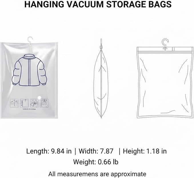 Hanging Vacuum Storage Bags for Clothes - Reusable PA+PE Space Saver Bag for Closet Organization, Fits Standard Rods (1 Pack, White)