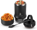 Ideus Soup Thermo with Foldable Spoon and Bowl 20oz, All-in-one Insulated Bento Lunchbox Stainless Steel Leakproof Portable Soup Container Vacuum Thermal Food Jar for Lunch, Black