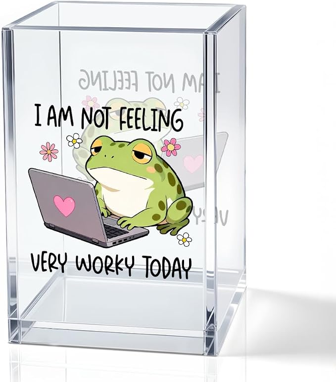 I Am Not Feeling Very Worky Today Acrylic Cup Pencil Holder, Frog Print Makeup Brush Storage Organizer, Funny Mental Health Desk Accessories Holder, Sarcastic Office Gifts for Colleagues