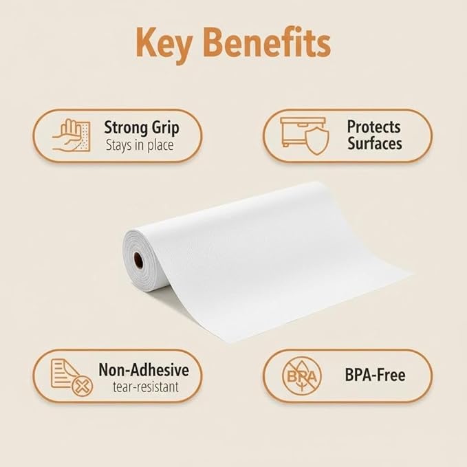 Coavas Shelf and Drawer Liner, Non Slip Extra Grip Non Adhesive Waterproof Thickened Cabinet Mat, Easy Cut for Kitchen Pantry Bathroom Dresser Cupboard (White, 12IN x 20FT)
