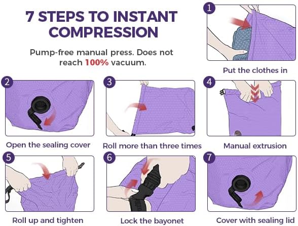 Compression Travel Laundry Bag for Dirty Clothes, Pump-Free Laundry Bag for Suitcase & Dorm, Waterproof Wet Dry Clothes Organizer, Large Capacity Space Saving Travel Bag (1 Pcs)(Purple, L)