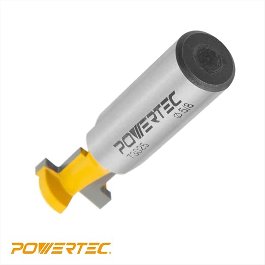 POWERTEC T Track Router Bit, Tungsten Carbide Tipped Router Bit, 1/2" Shank, 5/8" Dia., Slatwall, T Slot for Picture Frames, Compatible with 1/4" & 5/16" T Track Bolts, 2PK (73025-P2)