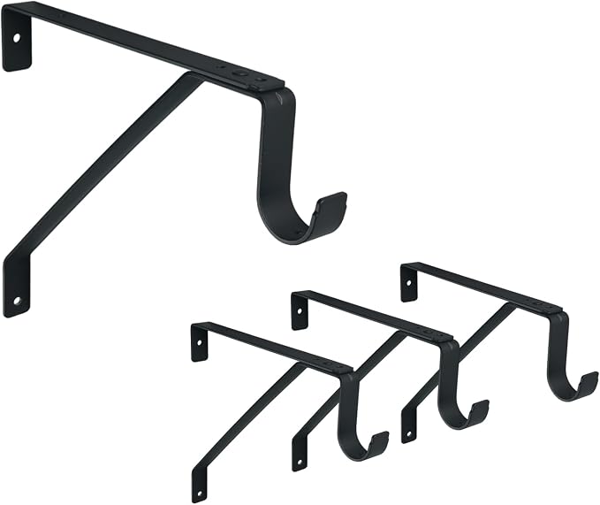 QCAA Heavy Duty Shelf Rod Support Bracket for 3/4" Wall Cleat, Adjustable, Powder Coated Black, Made in Taiwan, 4 Pack