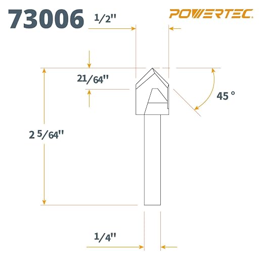 POWERTEC V Groove Router Bits Set, 1/4" Shank, (2) 60-Degree (1/4" & 1/2" Cutting Dia.) & 90-Degree (1/2" Cutting Dia.) Woodworking Router Bits for use on CNC Machine and Router Tool (73031)