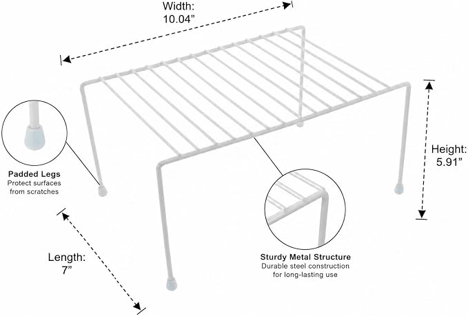 3 Piece White Kitchen Cabinet Metal Shelves Organizer Set –Stackable Steel Wire Storage Rack for Pantry Countertop, Cupboard Dish Storage & Space Saving Kitchen Organization Shelves