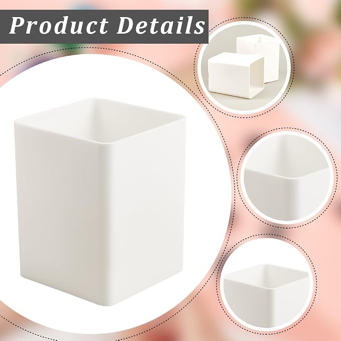 CRASPIRE White Pen Holders Plastic Pencil Cups Square Waterproof Cuboid Cosmetic Makeup Brush Small Stationery Container Holder Box Case for Office School Home Desk Makeup Brush Pen Pencil Storage