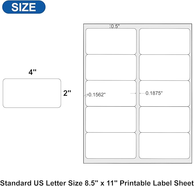 2" x 4" Printable Labels White 20000 Shipping Address Label for Laser Inkjet Printer 5163 8163 Mailing Label for Package Envelope (2000 Sheets)
