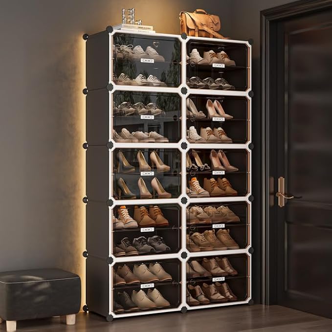 MAGINELS Shoe Rack,Expandable Shoe Cabinet Easy to Assemble. Shoe Storage with Door,Entryway, Closets, Hallway, and Bedroom.Accommodates Up to 40 Pairs of Shoes.