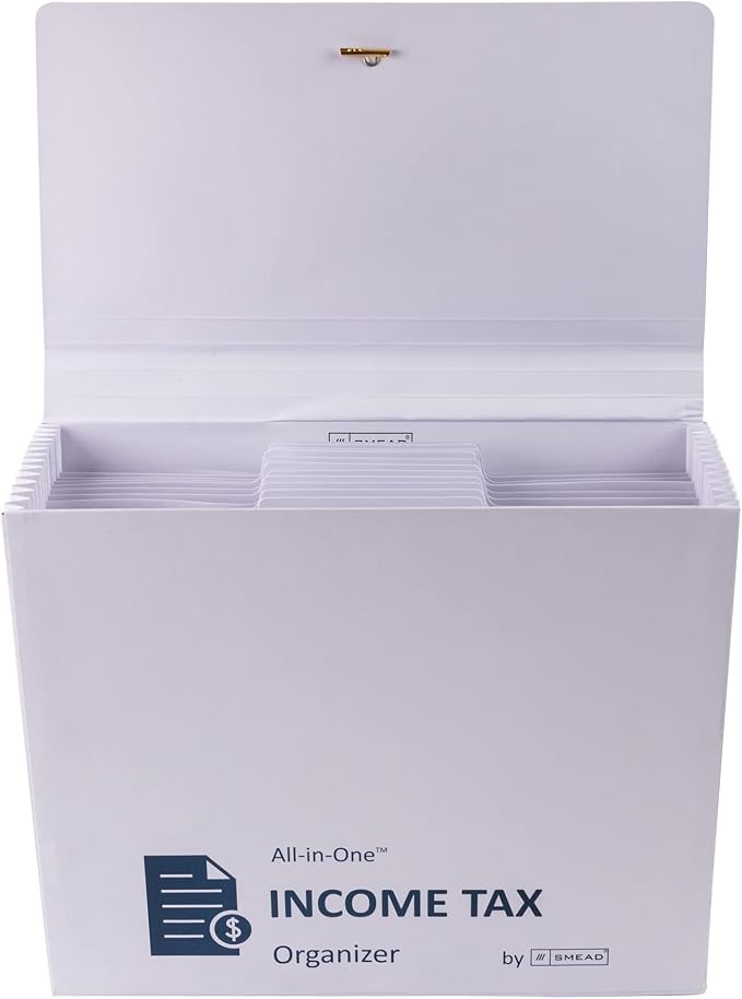 Smead All-in-One Income Tax Organizer, 12 Pockets, Flap and Cord Closure, Letter Size, Navy/White (70660) (Pack of 5)