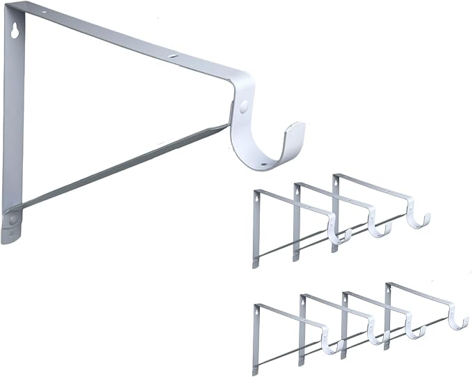 QCAA Heavy Duty Shelf Rod Bracket, 12.6" x 10.5", Powder Coated White, Made in Taiwan, 8 Pack