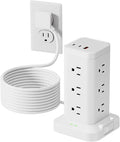 Power Strip Tower with Surge Protector 1800J, Fast Charging Tower PD20W USB-C Ports with 12 AC Outlets, Extension Cord for Home Office Dorm Room, 15ft, White