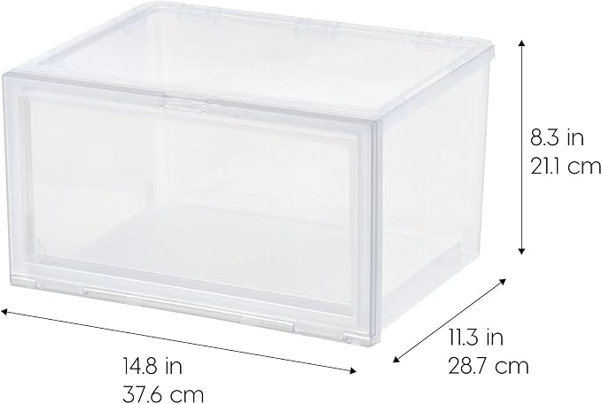 IRIS USA 6-Pack, Stackable Shoe Display Box with Flip Door, Clear | Protect footwear with stackable storage and easy access design for closets, entryways, and under bed spaces
