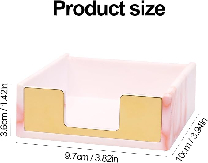 Marble Pink Acrylic Sticky Note Dispenser, 3.82×3.94×1.42 Inch | Fits 3×3 Inch Memo Pads, Holds Up To 300 Sheets, Desktop Organizer with Gold Trim, For Office Use & Daily Work Organization