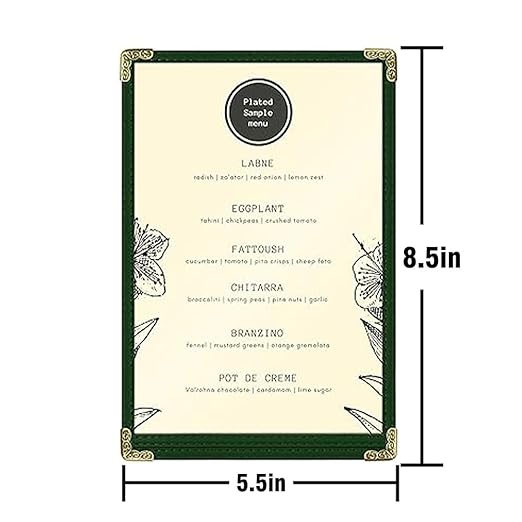 Goodsmart Restaurant Menu Covers – 25 Pack Green 2-View, Top-Loading Menu Holders, Vinyl & Plastic Café Menu Covers, Clear Menu Sleeves, Fits 5.5" x 8.5", Leather-Style Design, Gold Corners