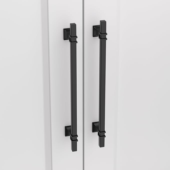 10 Pack 10 Inch Black Square Matte Black Cabinet Pulls, Kitchen Cabinet Hardware