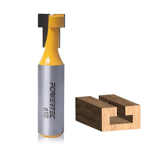 POWERTEC T Track Router Bit, Tungsten Carbide Tipped Router Bit, 1/2" Shank, 1/2" Dia., Slatwall for Picture Frames, T Track Accessories, Compatible with 1/4" T Bolts (73067)