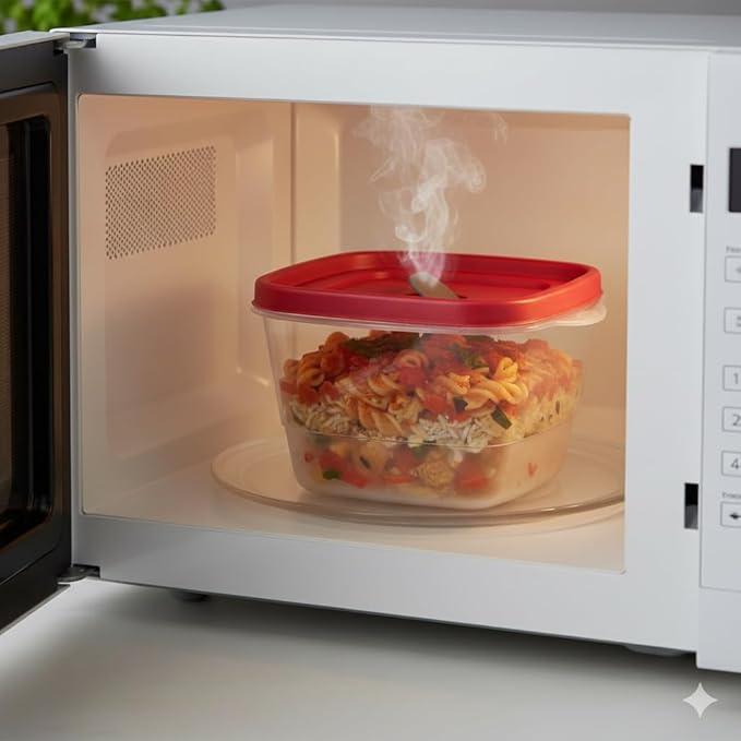 Tribello BPA-Free Plastic Food Storage Set, Red Vented Lids - Microwave, Dishwasher Safe: Perfect for Meal Prep, Leftovers, and Kitchen Organization (3 x 7-Cup)