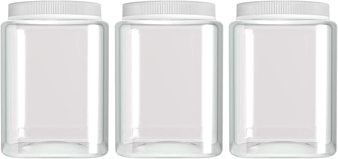 Silicook Clear Plastic Jar, Set of 3 - Square Shaped, Transparent, Food Storage Container, Kitchen & Household Organization for Dry goods, Spices, Vegetables, Ingredients and More (M)