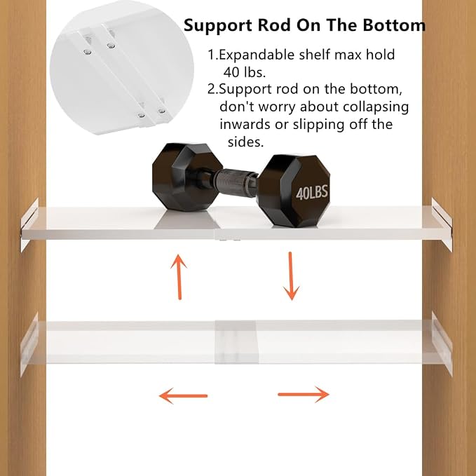 Slideep Adjustable Closet Shelf with Seamless Sticker, Metal Expandable Wardrobe Shelves Organizer for School Locker, Cabinet, Wardrobe, Cupboard, Kitchen 3 Pack-11.8'' Width