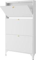 Freestanding Shoe Cabinet with 3 Flip Drawers-Metal Narrow Shoe Rack for Entryway,Hallway,Living Room-Hidden Metal Shoe Cabinet (3 Door, White)