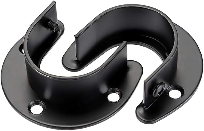 OwnMy 4 Packs Closet Rod End Supports Brackets 1-1/2" Diameter, Black | U Shaped Stainless Steel Closet Pole Sockets, Flange Rod Holder for Closet Wardrobe Shower Curtain Rod Holders