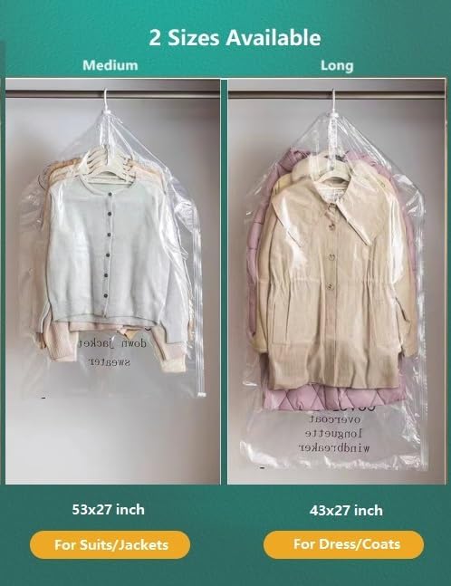 Hanging Vacuum Space Saver Bags 6 Pack, Closet Organizer Storage Bags, Vacuum Seal Clear Bags for Clothes, Suits, Dress or Jackets