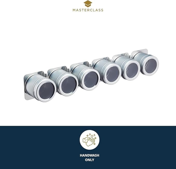KitchenCraft 6-Piece Master Class Magnetic Spice Rack, Stainless-Steel, Silver, 9 x 12 x 16 cm