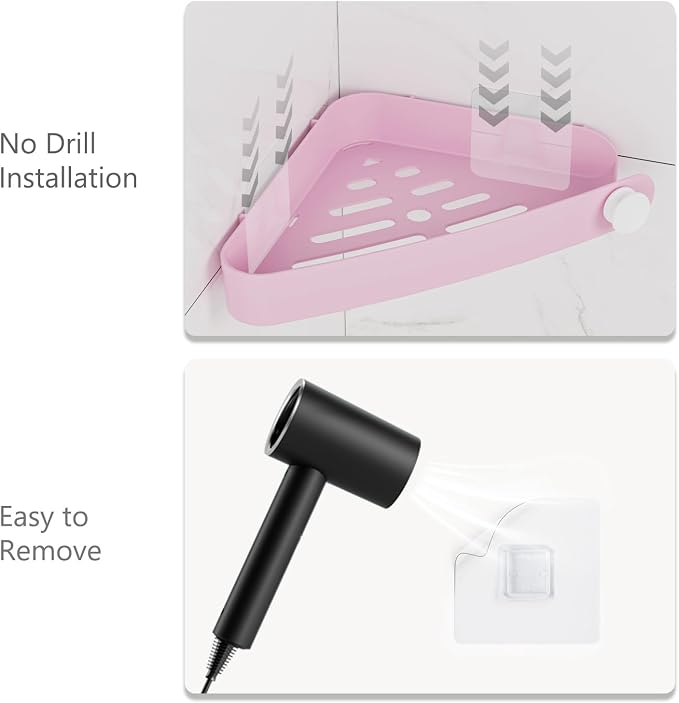 Sotfamily Plastic Shower Caddy Corner (for 90° Only), 4 Pack, Pink | Adhesive Corner Shower Shelves for Bathroom Organizers and Storage, Bathroom Decor, No Drill, Rust Free