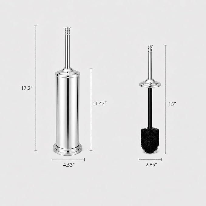 Chrome Toilet Brush and Holder Set，Extra Long Handled Toilet Bowl Brush and Holder，Stainless Steel Heavy Duty Toilet Brush for Bathroom,Deep Cleaning Modern Toilet Cleaner Slip Base