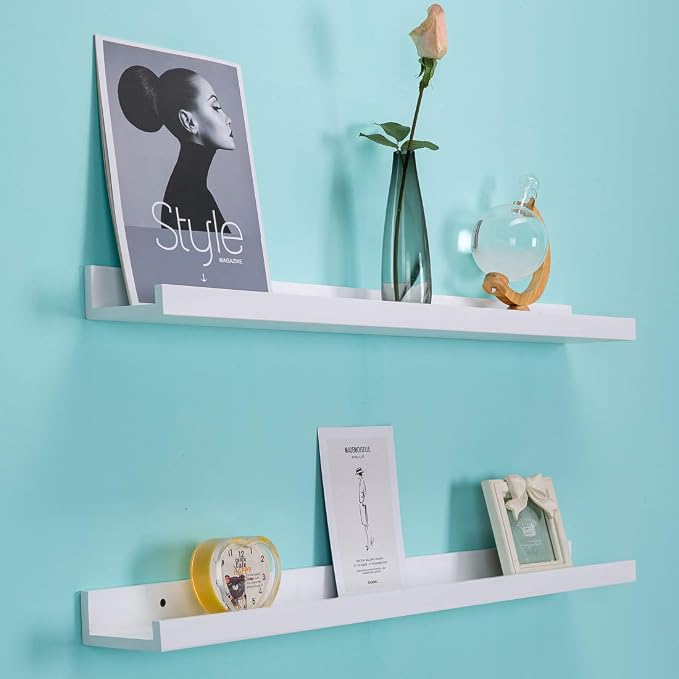 AZSKY 48 Inch Picture Ledge Shelf Floating Shelves Wall Mounted Set of 2 White