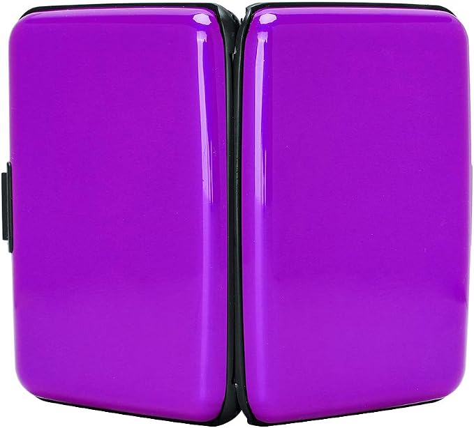 ELFISH Mini RFID Aluminum Wallet Credit Cards Holder Business Card Case Metal ID Case for Men Women (Purple)