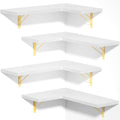 Love-KANKEI Corner Wall Shelf Set of 4,Solid Wood/Bracket,16.5"x 11",White | Easy to Install,Floating Wall Shelves,40 Lbs/shelf,For Bedroom Living Room Bathroom Kitchen Office,Storage Display,Wall Decor