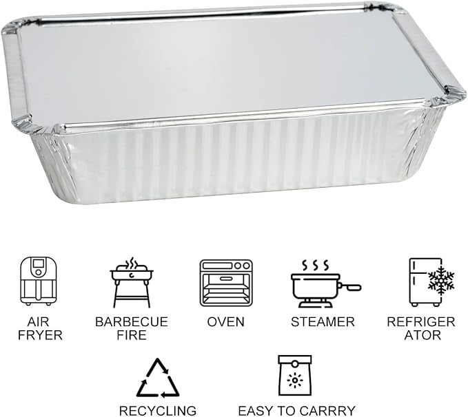 MOACOCK 100 Pack Aluminum Pans with Lids(8.5"×6"), 2.25lb Foil Pans with Board Lids, Disposable Take Out Food Containers, Foil Pans for Meal Prep Freezer Cooking Baking