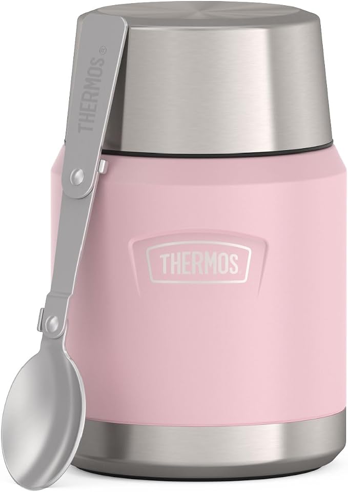 THERMOS, Stainless Steel Food Jar with Spoon, 16 Ounces, Sunset Pink