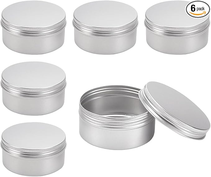 BENECREAT 6 Pack 6.8 OZ Tin Cans Screw Top Round Aluminum Cans Screw Lid Containers - Great for Store Spices, Candies, Tea or Gift Giving (Platinum)