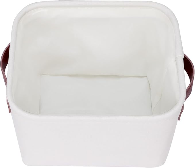 Small Fabric Storage Bins, Mini Storage Cubes, 7.8x6.7x5.9 inch | Decorative Storage Basket, Collapsible Storage Organizer, with Handles, For Desk Shelves Makeup, 4-Pack, White