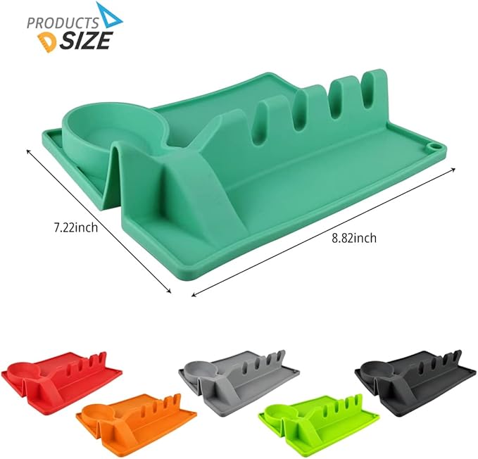 Silicone Utensil Rest with Drip Pad for Stove Top, Large Spoon Holder, Kitchen Utensil Rest (Gray)