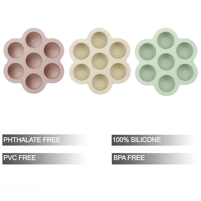PandaEar 3 Pack Baby Food Freezer Tray with Lids, Silicone Baby Food Storage Container for Homemade Baby Food, Fruit, Purees & Breastmilk (Pink/Green/Linen)