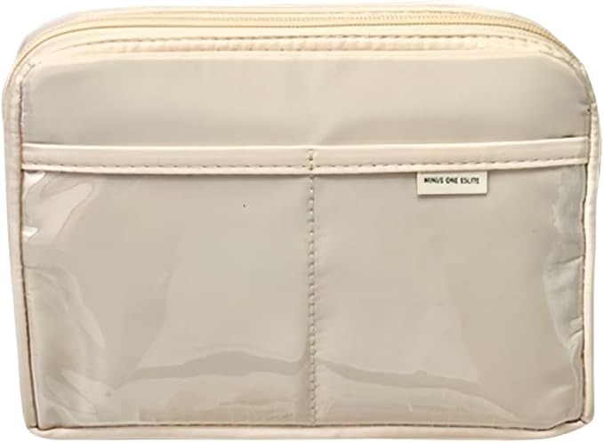 Kawaii Cute Aesthetic Pencil Case - Large Capacity Canvas Pen Pouch Bag (Beige)