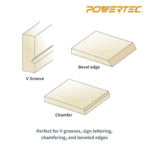 POWERTEC V Groove Router Bits Set, 1/4" Shank, (2) 60-Degree (1/4" & 1/2" Cutting Dia.) & 90-Degree (1/2" Cutting Dia.) Woodworking Router Bits for use on CNC Machine and Router Tool (73031)