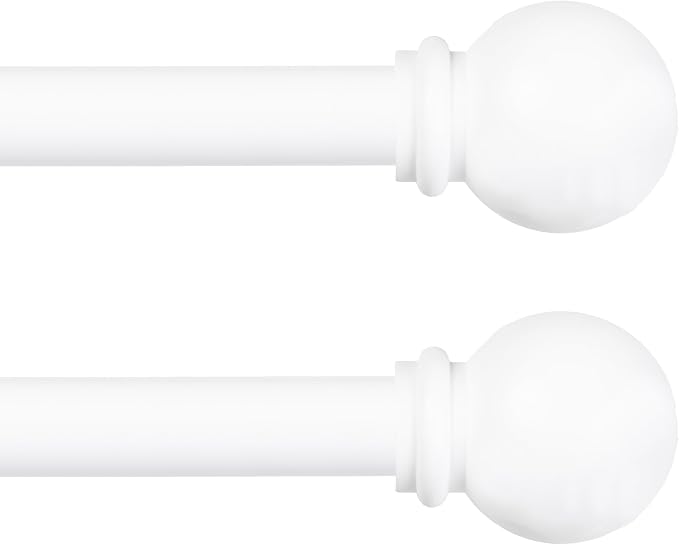 Kenney Chelsea Ball End Window Curtain Rod, Adjustable Curtain Rod for Windows 28 to 48 Inches, Extendable Curtain Rod Set, White Curtain Rod, Curtain Rods 2 Pack