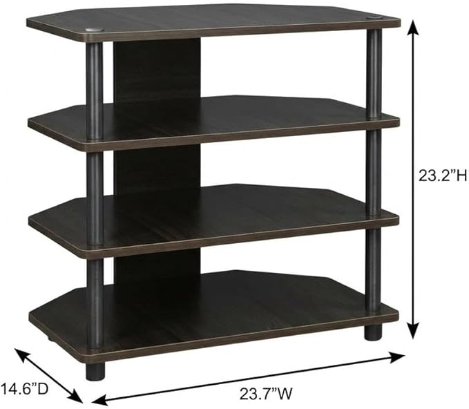 Furnifact Espresso Easy Assembly 4-Tier Petite TV Stand, Durable Composite Wood Construction, Space-Saving Design, Modern Style for Living Room