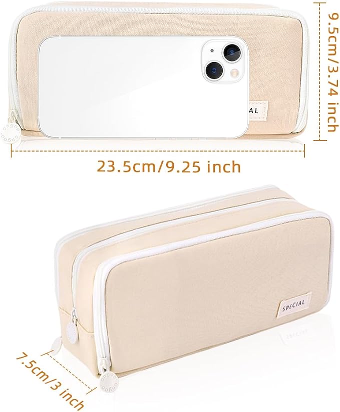 iSuperb 3 Compartments Pencil Case Pouch Big Capacity Pencil Organizer Canvas Holder Oxford Stationery Storage Kids Teen Girls Boys Student School Supplies Cosmetic Makeup Bag